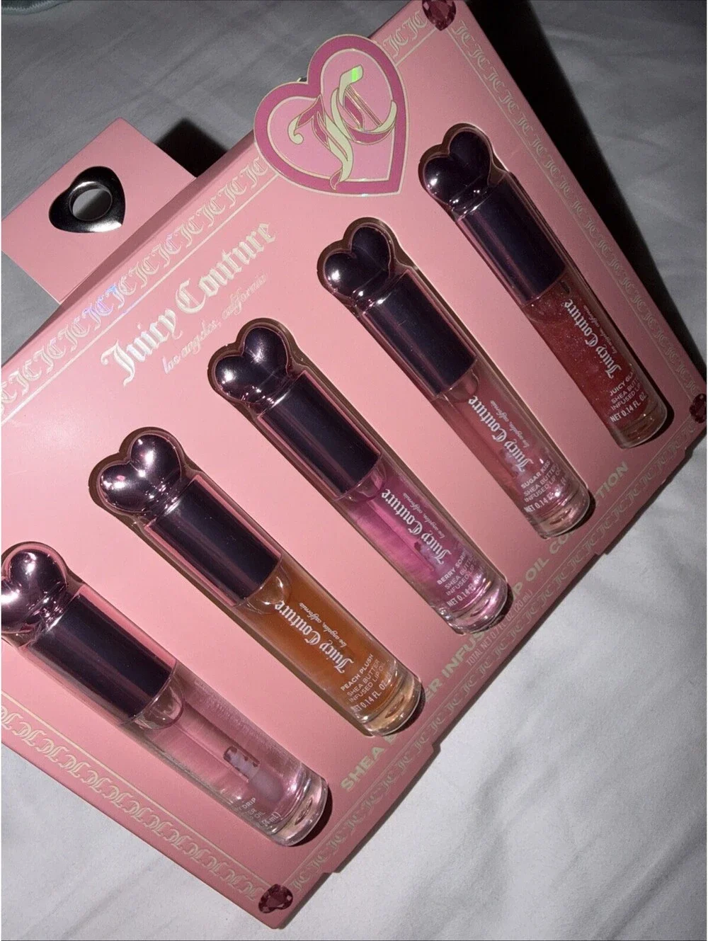 Juicy Couture Shea Butter Lip Oil Gift Set 5 Pack Heart Cap NWT